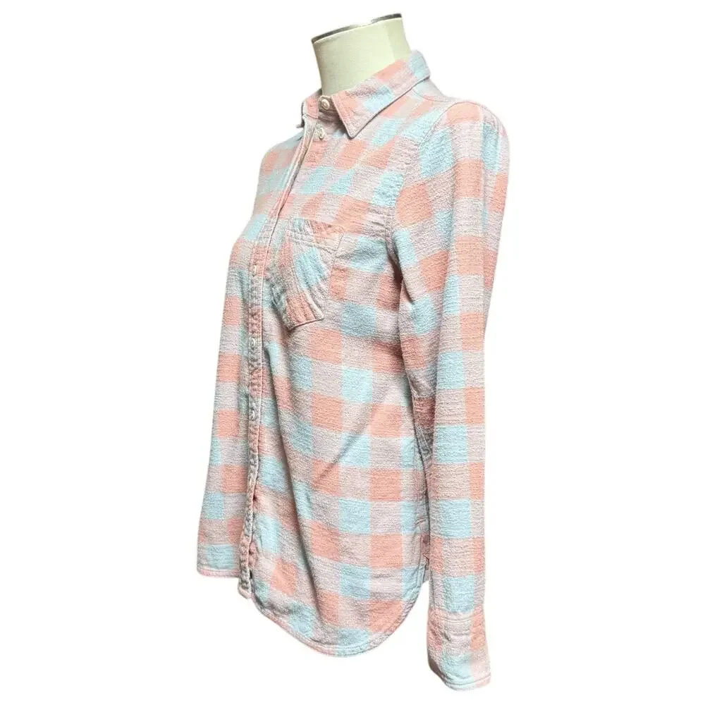 J.Crew Classic Flannel Button Up Top Pink Blue Plaid 2 XS